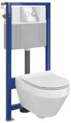 Cersanit Set vas wc suspendat Crea oval cu capac soft close, rezervor incastrat pneumatic Aqua 52 si clapeta crom lucios (S701-315)