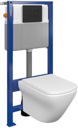 Cersanit Set vas wc suspendat Larga cu capac soft close, rezervor incastrat pneumatic si clapeta negru mat (S701-534)