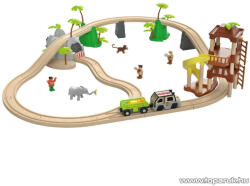 PlayTive Jungle Train dzsungel fa vonat készlet (favonat szett) önjáró safari autóval, 35 részes
