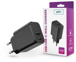 Setty TF-0120 USB-A - USB-C hálózati töltő 2, 4A fekete