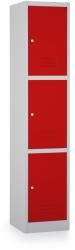 Rauman Fém szekrény - 3 doboz, 38 x 45 x 185 cm, hengerzár, piros - ral 3000