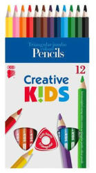  Színes ceruza készlet, háromszögletű, vastag, ICO "Creative kids", 12 különböző szín (COTICCKV12)