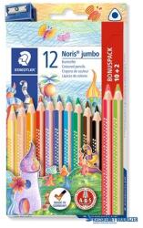 STAEDTLER Színes ceruza készlet, háromszögletű, vastag, hegyezővel, STAEDTLER "Noris® Jumbo 128", 10+2 különböző szín (TS128NC12P1) - kecskemetirodaszer