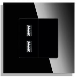 Luxion USB Fali Töltőaljzat Üvegkerettel - szin fekete