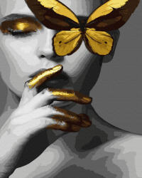 Oh Art Set pictura pe numere, cu sasiu, Fluturele de aur - vopsea aurie, 40x50 cm (JX1047)