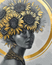 Oh Art Set pictura pe numere, cu sasiu, Portret cu floarea soarelui - vopsea aurie, 40x50 cm (JX1090)