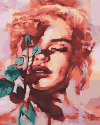 Oh Art Set pictura pe numere, cu sasiu, Femeie cu trandafir, 40x50 cm (ANG311)