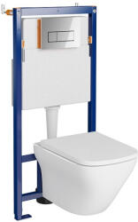 Cersanit Set vas wc suspendat Larga Square cu capac soft close, rezervor incastrat Tech Line Opti si clapeta crom lucios (S701-663)