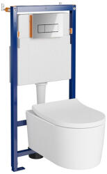 Cersanit Set vas wc suspendat Inverto cu capac soft close, rezervor incastrat Tech Line Opti si clapeta crom lucios (S701-672)