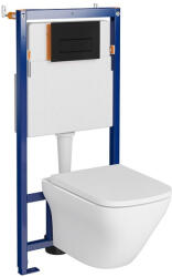 Cersanit Set vas wc suspendat Larga Square cu capac soft close, rezervor incastrat Tech Line Opti si clapeta negru mat (S701-664)