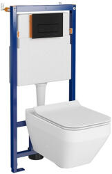 Cersanit Set vas wc suspendat Crea Square cu capac soft close, rezervor incastrat Tech Line Opti si clapeta negru mat (S701-670)