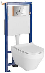 Cersanit Set vas wc suspendat Crea oval cu capac soft close, rezervor incastrat Tech Line Opti si clapeta crom lucios (S701-666)