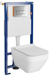 Cersanit Set vas wc suspendat Crea Square cu capac soft close, rezervor incastrat Tech Line Opti si clapeta crom lucios (S701-669)