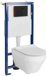Cersanit Set vas wc suspendat Crea oval cu capac soft close, rezervor incastrat Tech Line Opti si clapeta negru mat (S701-668)