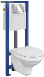 Cersanit Set vas wc suspendat Delfi cu capac soft close, rezervor incastrat System 01 si clapeta crom lucios (S701-188)