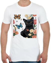 printfashion cica virágokkal és pillangókkal - Férfi póló - Fehér (15654842)