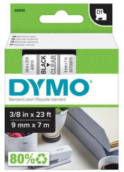 DYMO Feliratozógép szalag Dymo D1 S0720670/40910 9mmx7m, ORIGINAL, fekete/víztiszta (S0720670)