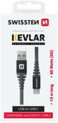 SWISSTEN kevlár adat- és töltőkábel, USB/USB-C, 1, 5m, 60W, 3A, an (71541010)