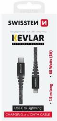 SWISSTEN kevlár adat- és töltőkábel, USB-C/lightning, 1, 5m, 60W, (71544010)
