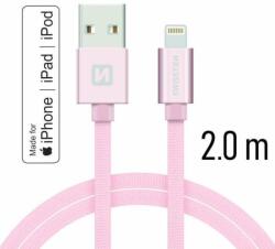 SWISSTEN adat- és töltőkábel textil bevonattal, USB/lightning MFI, 2 m roz (71524305)