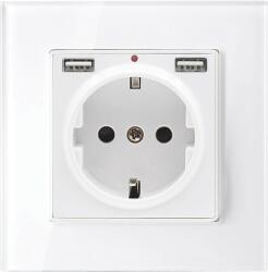ELMARK German Type Socket 16a With 2xusb Glass Frame Wh (195018cc/wh)