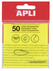 APLI Öntapadó jegyzettömb, átlátszó, vízálló, 75x75 mm, 50 lap, APLI, sárga (19569) - iroszer24