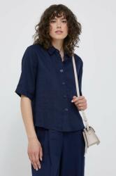 Benetton len ing galléros, sötétkék, relaxed - sötétkék XL