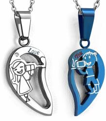 Steeel. hu - Nemesacél ékszer webáruház Ezüst és kék színű, kétrészes szív alakú nemesacél medál, cirkónia kristállyal