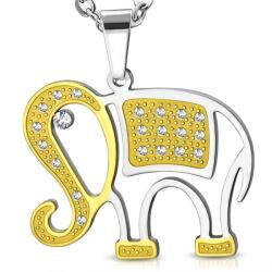 Steeel. hu - Nemesacél ékszer webáruház Ezüst-arany színű kristállyal kirakott elefánt nemesacél medál