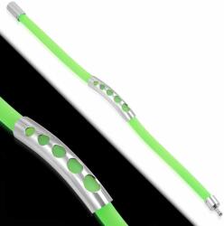 Steeel. hu - Nemesacél ékszer webáruház Zöld színű kaucsuk karkötő, görög mintás nemesacél dísszel