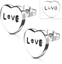 Steeel. hu - Nemesacél ékszer webáruház Ezüst színű, szív alakú nemesacél fülbevaló LOVE felirattal