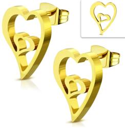 Steeel. hu - Nemesacél ékszer webáruház Arany színű, ferde szív alakú nemesacél fülbevaló