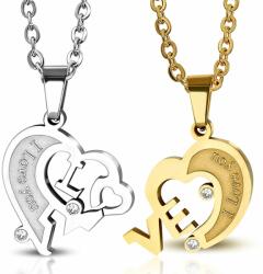Steeel. hu - Nemesacél ékszer webáruház I love you" Arany-ezüst színű szív alakú páros nemesacél medál cirkónia kővel