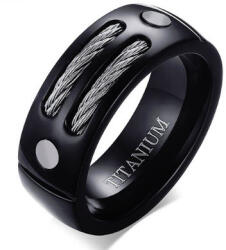 Steeel. hu - Nemesacél ékszer webáruház 8 mm - Fekete színű gyűrű, kötél és csavar dísszel