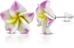 Steeel. hu - Nemesacél ékszer webáruház Lila-fehér-sárga pluméria virág fülbevaló