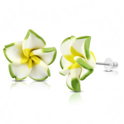 Steeel. hu - Nemesacél ékszer webáruház Sárga-fehér-zöld pluméria virág fülbevaló