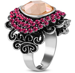 Steeel. hu - Nemesacél ékszer webáruház Virág formájú, állítható gyűrű ékszer, topáz és rózsaszín cirkónia kristállyal