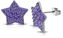 Steeel. hu - Nemesacél ékszer webáruház Ezüst színű, csillag alakú nemesacél fülbevaló, lila színű cirkónia kristályokkal