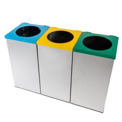 Plastor Trading Set 3 cosuri gunoi pentru colectare selectiva, din inox, patrate, 54 litri (DO-3161-543)