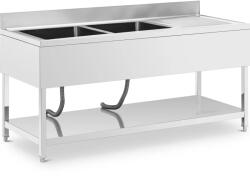 Royal Catering Mosogató asztal - 2 medence - rozsdamentes acél - 180 x 70 cm - Royal Catering (RCGS-2B180D7)