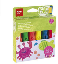  Tempera készlet, ecsetvégű tubusban, APLI Kids "Paint&Fun", 6 különböző neon szín (COLCA19418)