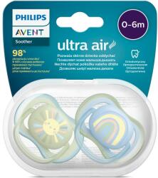 Philips Set 2 suzete Philips-Avent SCF085/58, ultra air pacifier 0-6 luni, Ortodontice, fara BPA, Curcubeu/Soare (SCF085/58)
