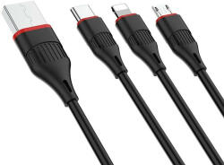 BOROFONE BX17 3 az 1 ben töltőkábel ( micro usb-type-c, lightning csatlakozó) 1377615 (BX17)