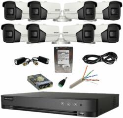 Hikvision Kit supraveghere Hikvision 8 camere 4in1 8 Megapixeli IR 80m Lentilă 3.6mm DVR Acusense 8 MP Hard Disk 1 TB, Accesorii (40824-)