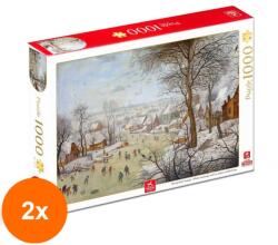 DEICO Set 2 x Puzzle 1000 Piese Deico, Pieter Bruegel cel Tanar, Winter Landscape with Skaters and Birds Trap (OTD-2xTOY-76656)