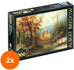 D-Toys Set 2 x Puzzle 1000 Piese D-Toys, Albert Bredow, Romantic Winter Landscape with Ice Skaters by a Castle (OTD-2xTOY-75697)