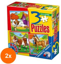 D-Toys Set 2 x Colectie 3 Puzzle-uri Magnetice, D-Toys, Animale Domestice, 6, 9 si 16 Piese (OTD-2xTOY-60457)