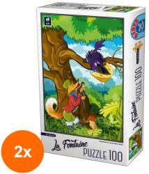 D-Toys Set 2 x Puzzle 100 Piese, D-Toys, La Fontaine, Vulpea si Corbul (OTD-2xTOY-74379-01)