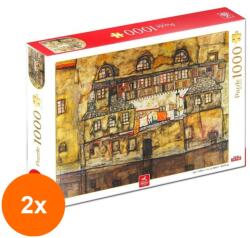DEICO Set 2 x Puzzle 1000 Piese pentru Adulti, Deico, Egon Schiele, House Wall on the River (OTD-2xTOY-76748) Puzzle