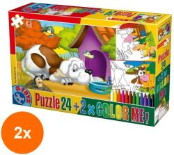 D-Toys Set 2 x Puzzle 24 Piese, D-Toys, Animale, 2 Fise de Colorat si Creioane Colorate Color Me (OTD-2xTOY-60730-02)